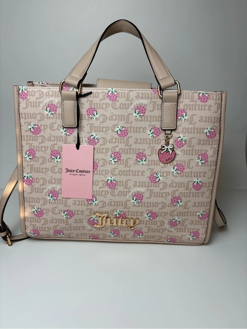 🍓Juicy Couture Berry Sweet Strawberry Tote Bag Sandstone Pink NWT